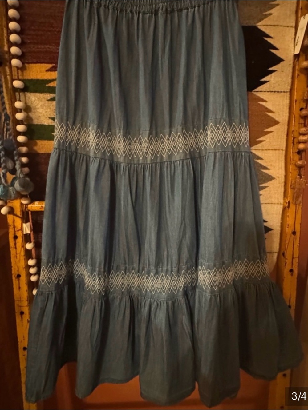 Long Denim Skirt Light Blue A-Line Skirt Medium